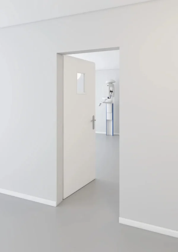 White primed leaded door with 200x300mm leaded viewing window