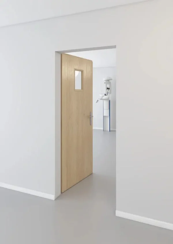 Light Oak Leaded door with 200x300mm leaded viewing window