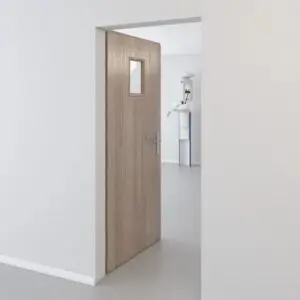 Grey Oak Leaded door with 200x300mm leaded viewing window