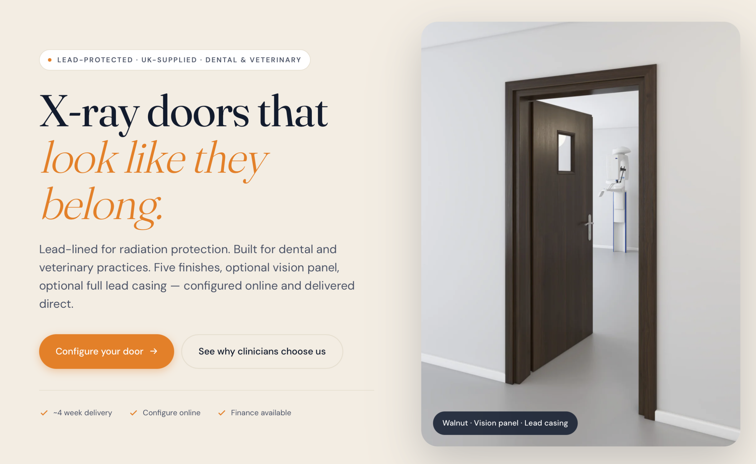 Doors 360 ordering portal &mdash; lead-lined doors and viewing windows for dental practices