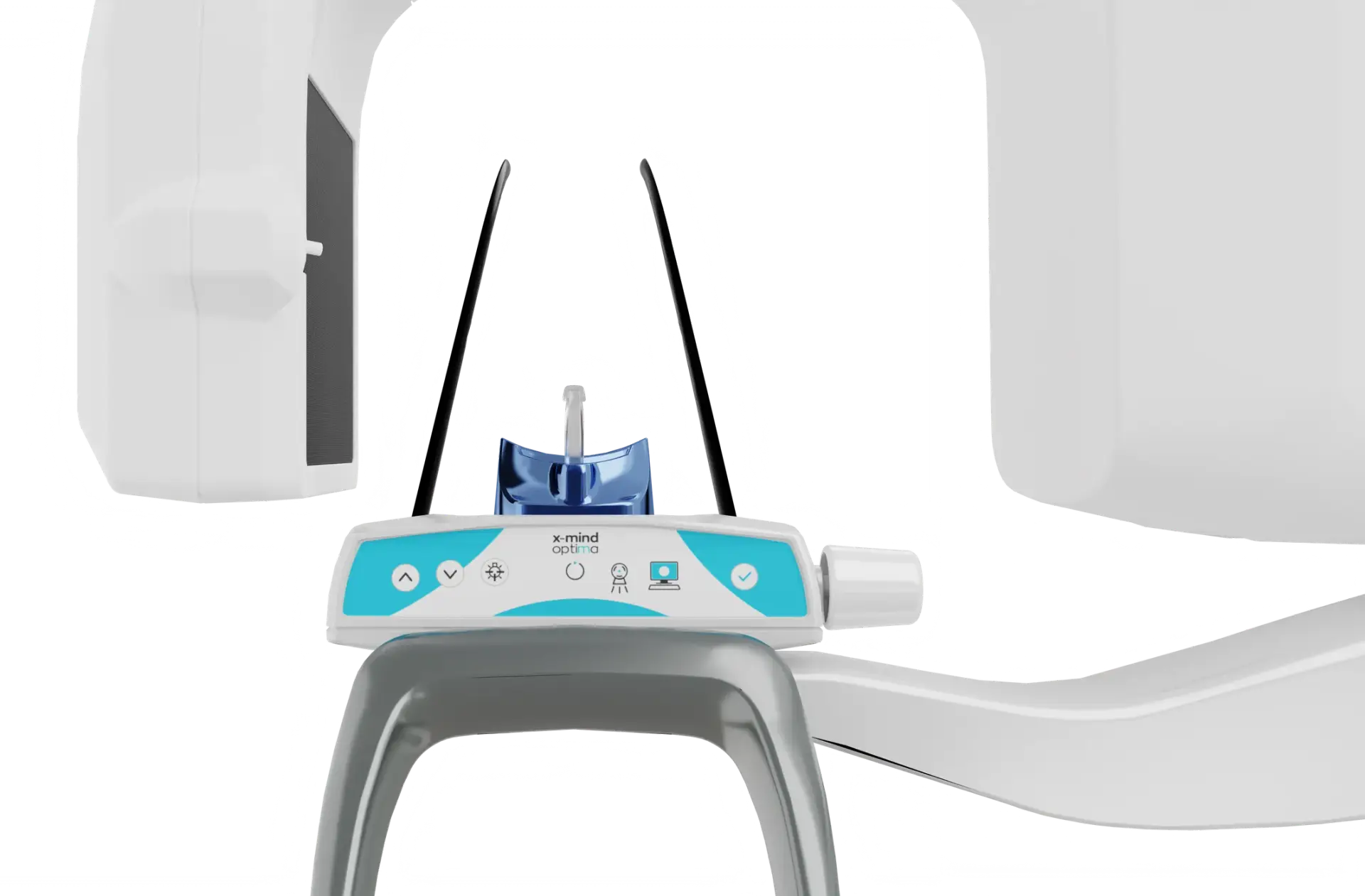 Optima chin rest and control panel close up